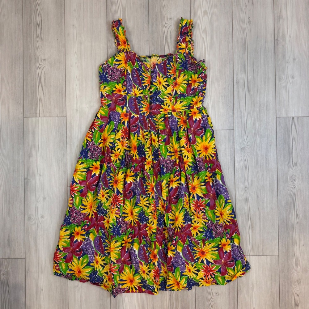 Maggie Lawrence Vintage Floral Cotton Sundress Pockets Smocked Back Plus 18/20
